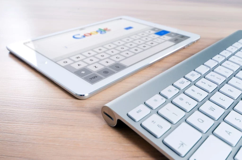 Tablet with Google on it and a keyboard